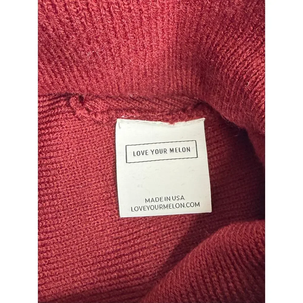 Love Your Melon Knit Cuffed Beanie Burgundy Logo Patch Cozy Cabincore